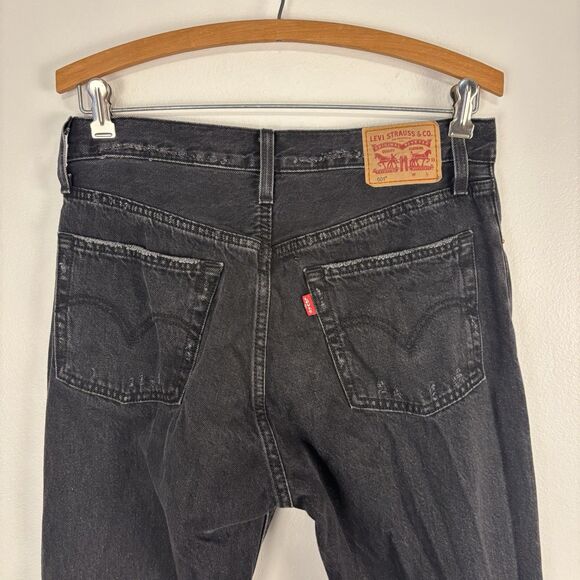 Levi 501 Women’s Button Fly Jeans Distressed Holes Washed Black W28 L30 - Picture 4 of 8